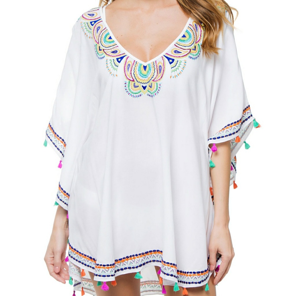 Trina Turk pacific paisley poncho/caftan embroider